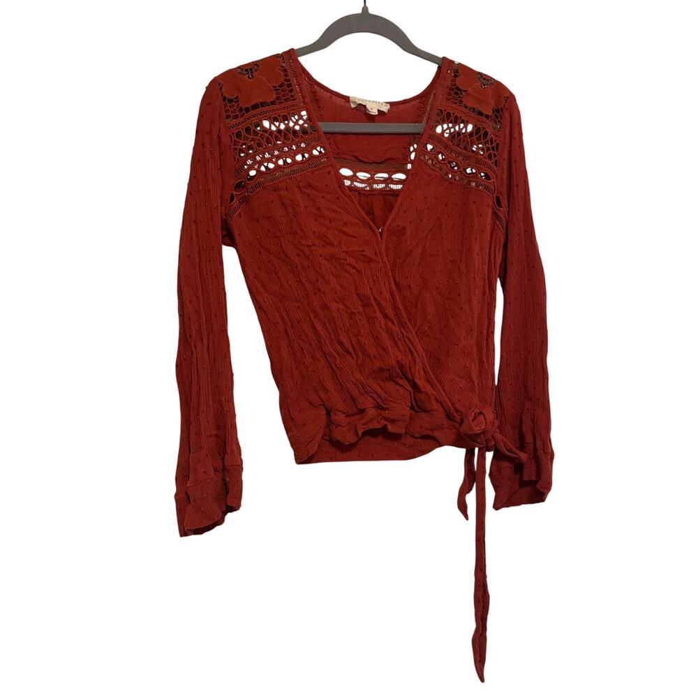 Lovestitch Orange eyelette tue front crop top